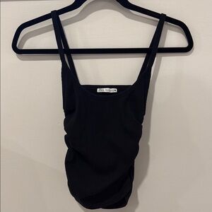 Zara Black Side Scrunch Tank Top